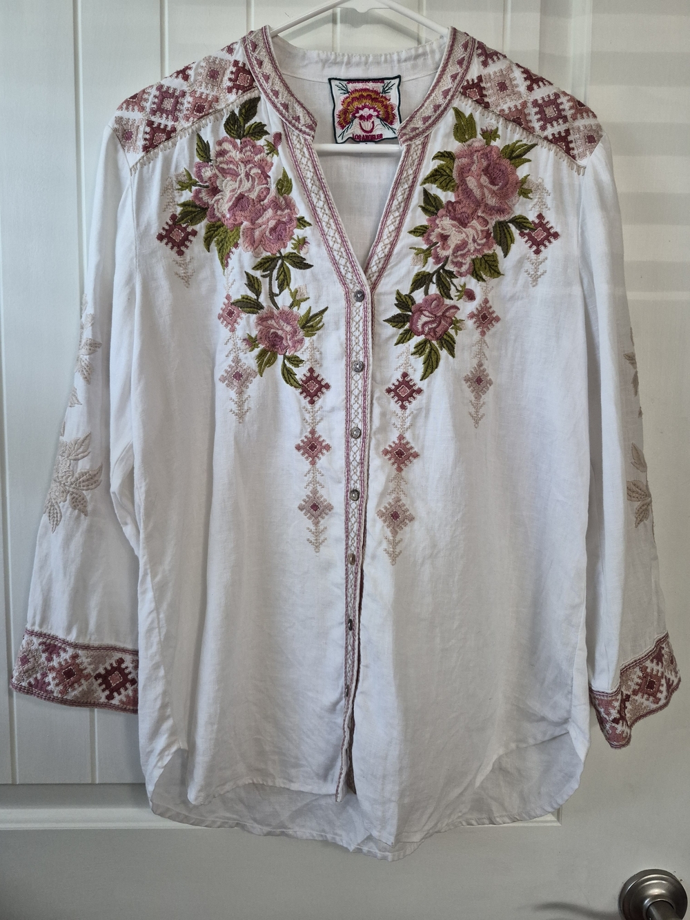Dolma 100% Linen Neutral Beige Tunic Blouse Size Small Boho Lagenlook